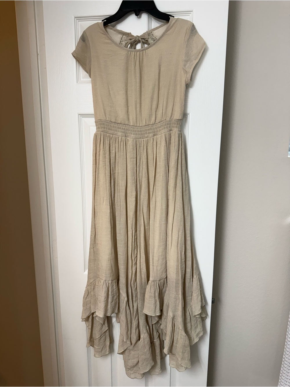 Joyfolie Mia Joy Cream Girls Tiered Cotton Maxi Dress with Back Tie